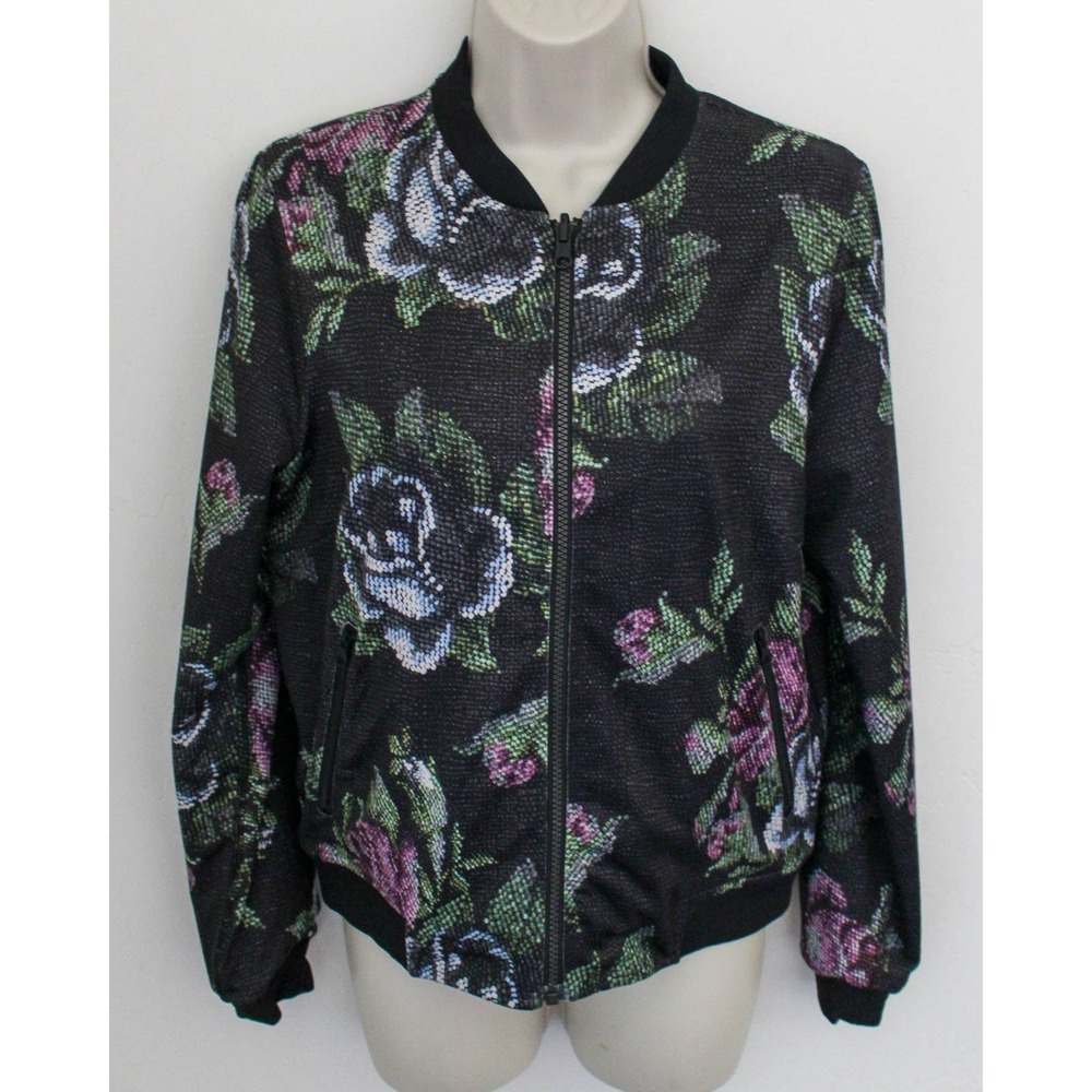 Lululemon Jacket Womens Medium ? Black Floral Reversible Bomber Full Zip Pockets
